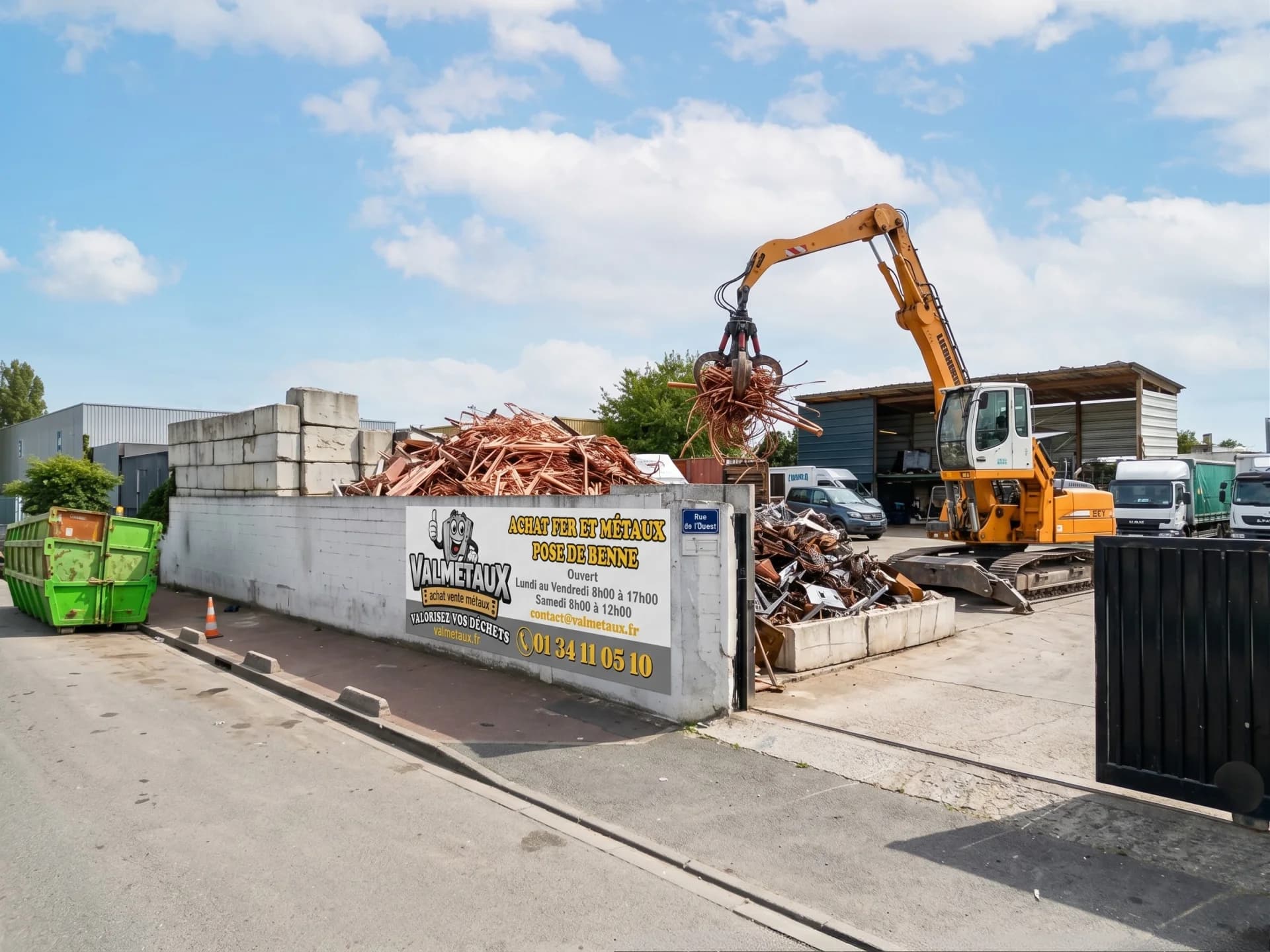 Dépôt VALMETAUX à Argenteuil — pelleteuse en action, cuivre et ferrailles